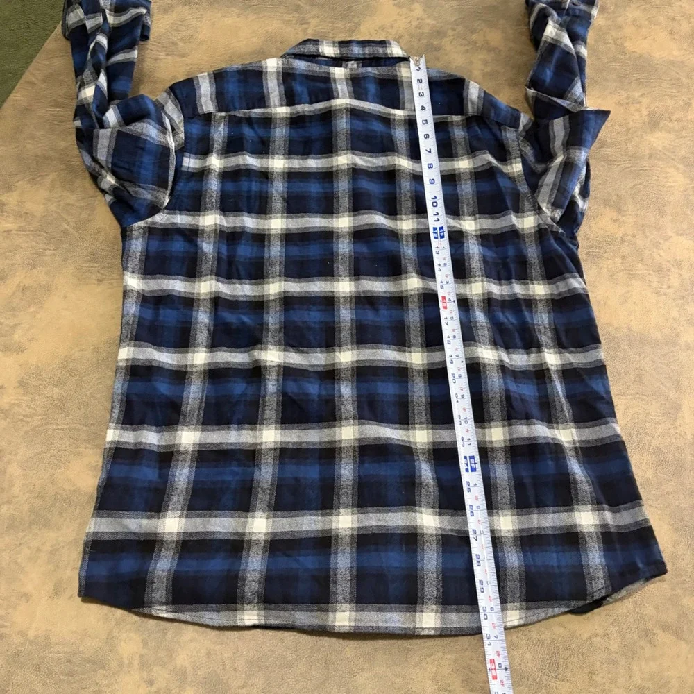 Banana Republic Button Down Shirt Mens L Blue Plaid Textured Flannel‎ 504826-02